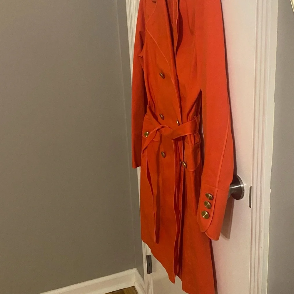 Bloomingdale's Vibrant Orange Trench Coat NWOT - Picture 3 of 7